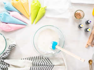 SugarRie Decorated Sugar Cookie Ingredients royal icing colors and mixed