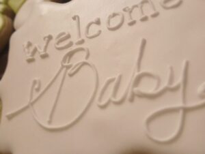 baby shower a new chapter themed decorated cookies