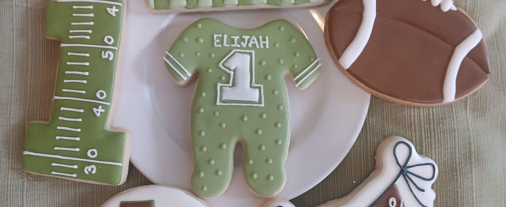 first down first birthday boy decorated cookie ensemble